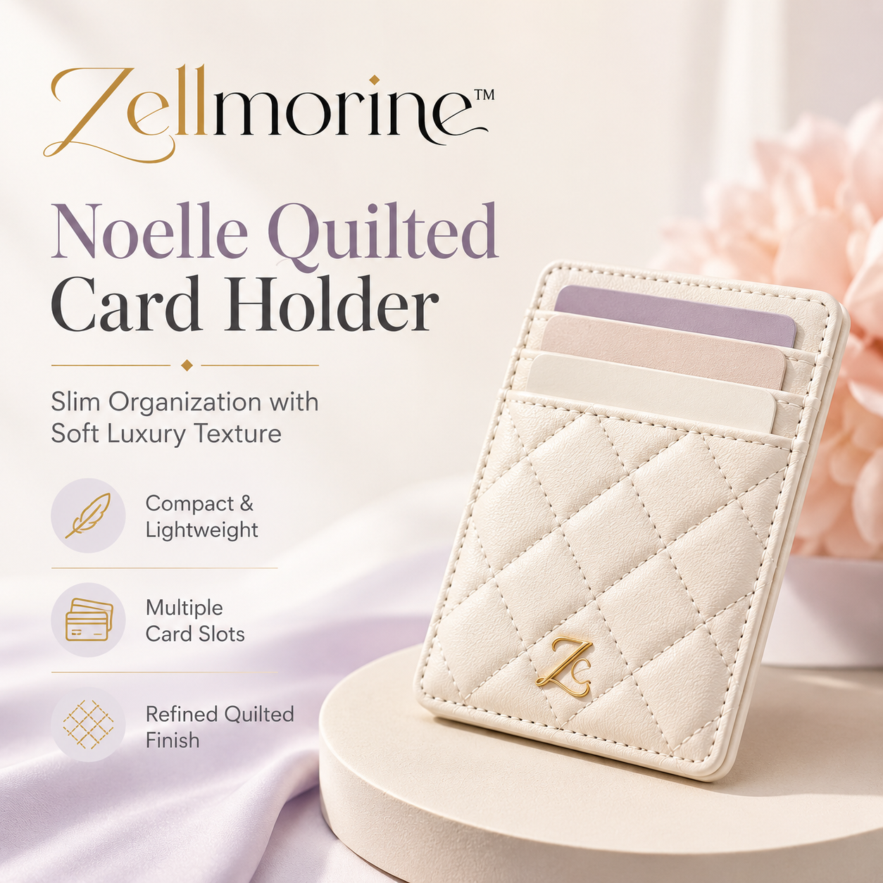 Zellmorine™ Noelle Quilted Card Holder – Slim Vegan Leather Wallet with Multiple Card Slots