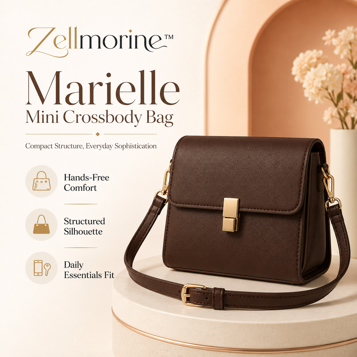 Zellmorine™ Marielle Structured Mini Crossbody Bag – Compact Shoulder Purse with Adjustable Strap