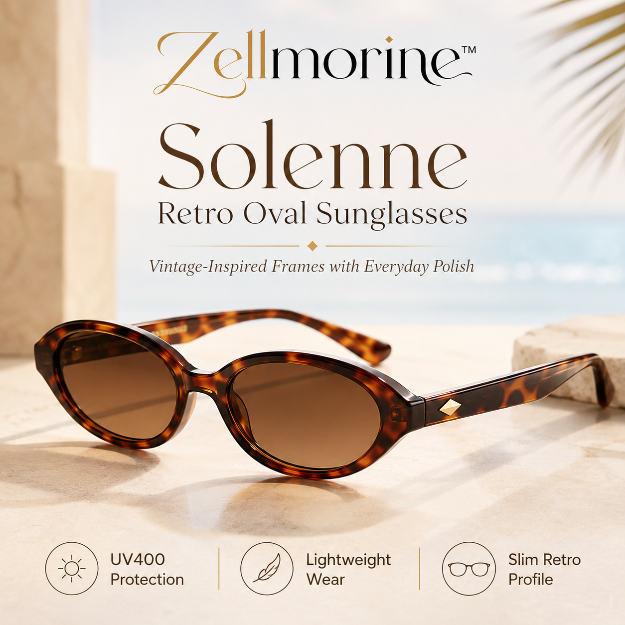 Zellmorine™ Solenne Retro Oval Sunglasses – UV400 Fashion Eyewear with Slim Sculpted Frames